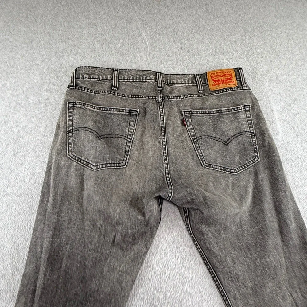 Levi's 502 Slim Straight Jeans Mens 38x32 Gray Acid Wash Stretch Denim